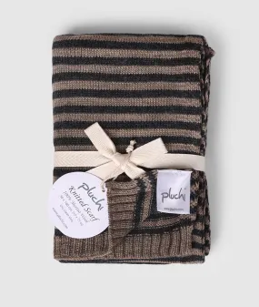 Classic Stripes Merino Wool Scarf (Charcoal & Fawn Mix)