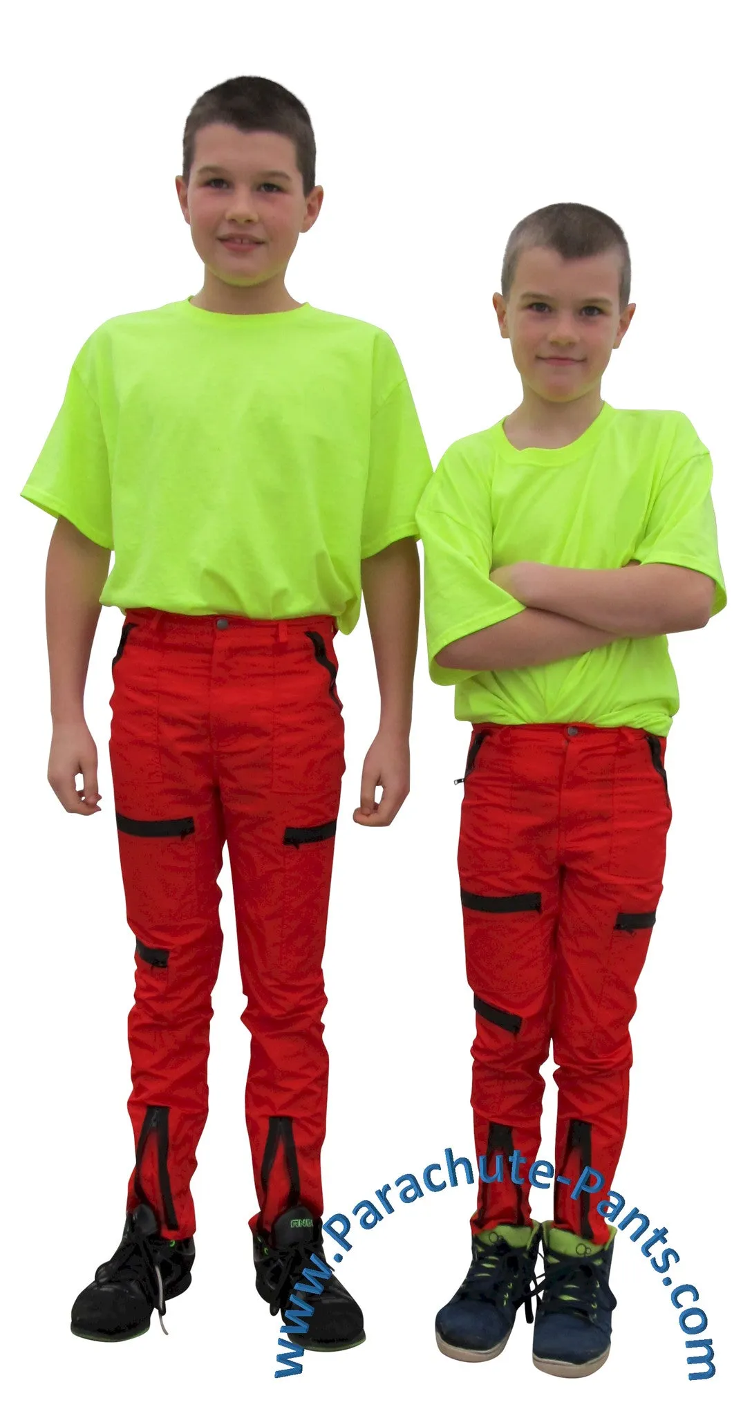 Countdown Red Classic Childrens Nylon Parachute Pants with Black Zippers