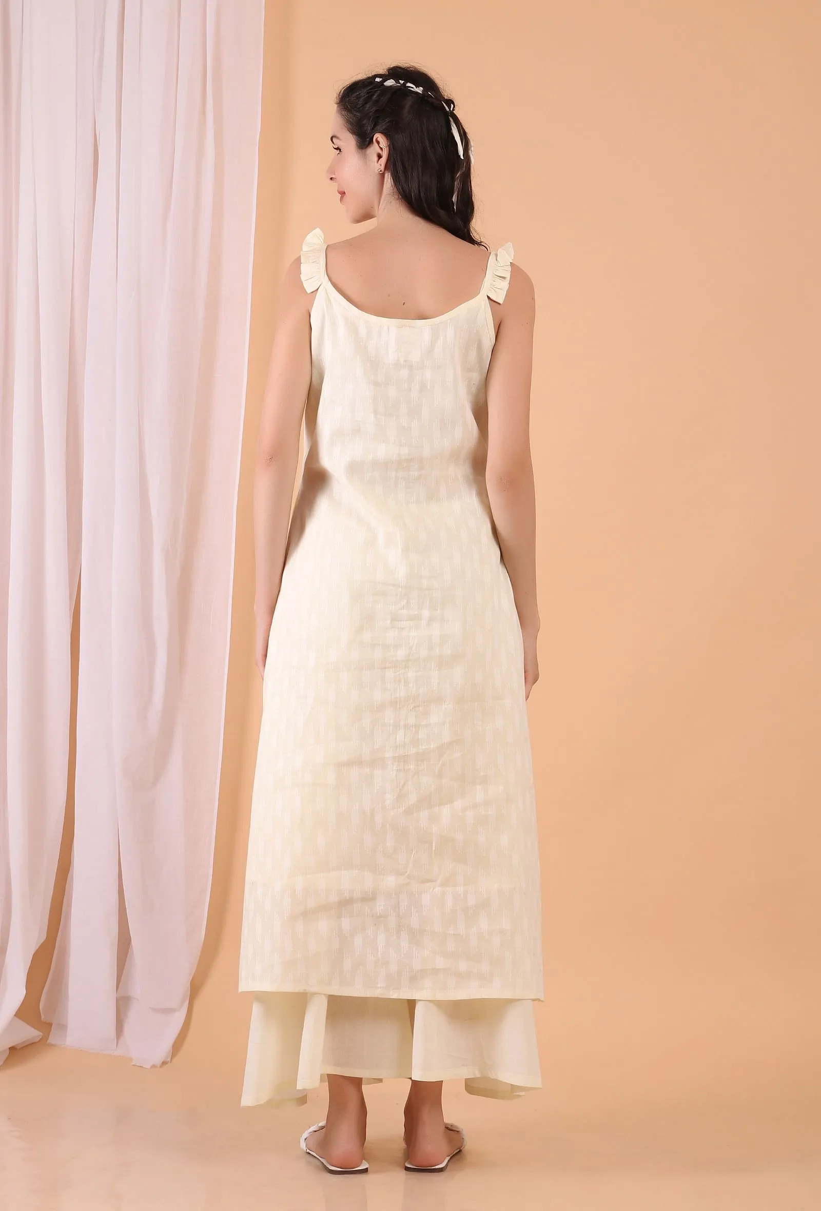 Cream White Front Woven Cotton Dress