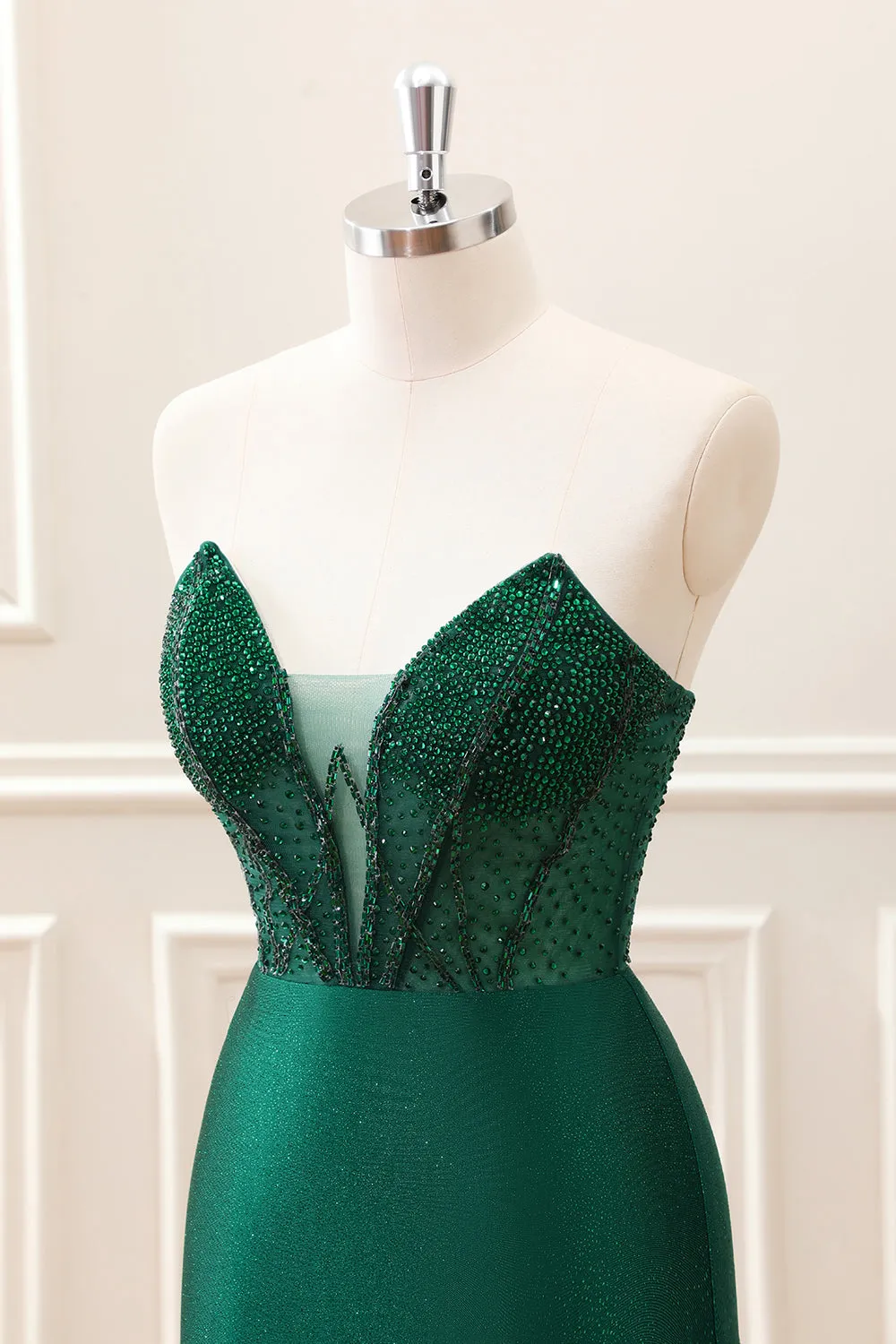 Dark Green Bodycon Strapless Corset Mini Dress