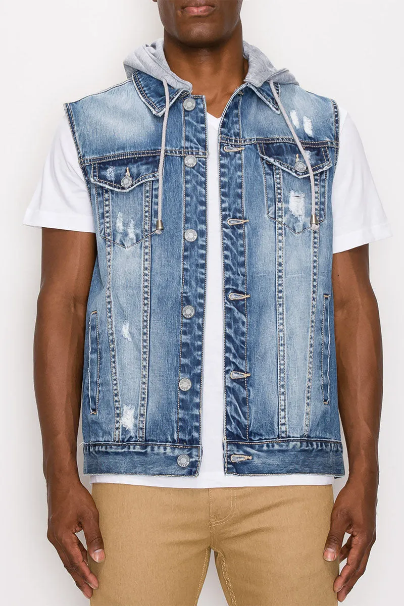 Detachable Hood Denim Vest