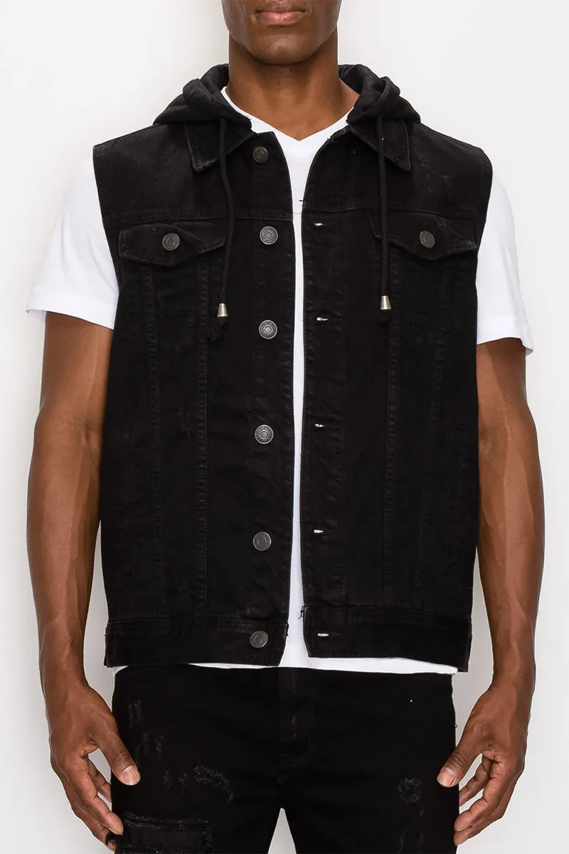 Detachable Hood Denim Vest