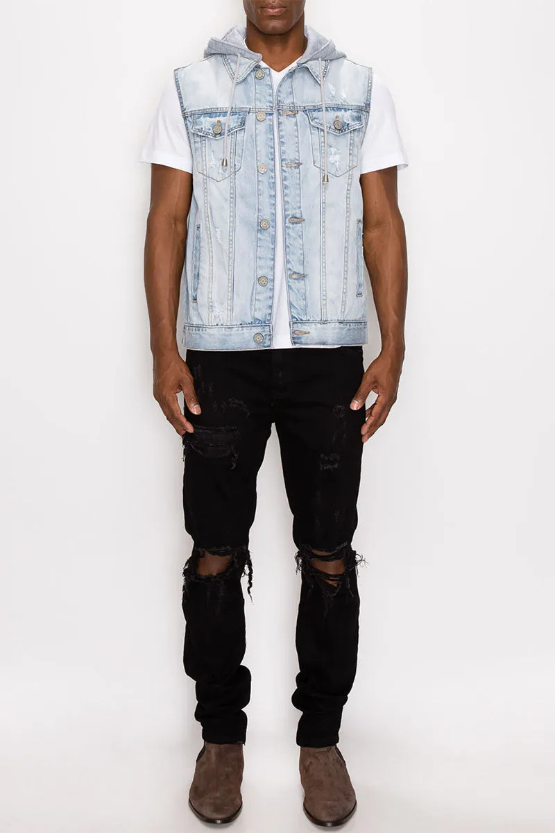 Detachable Hood Denim Vest