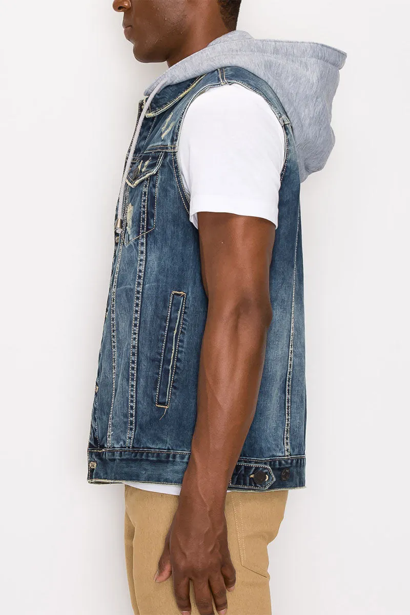 Detachable Hood Denim Vest