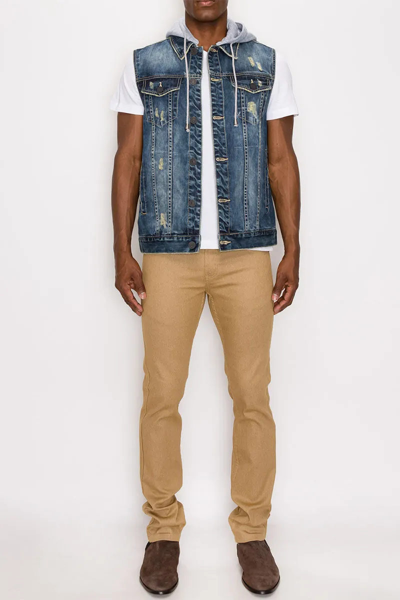 Detachable Hood Denim Vest