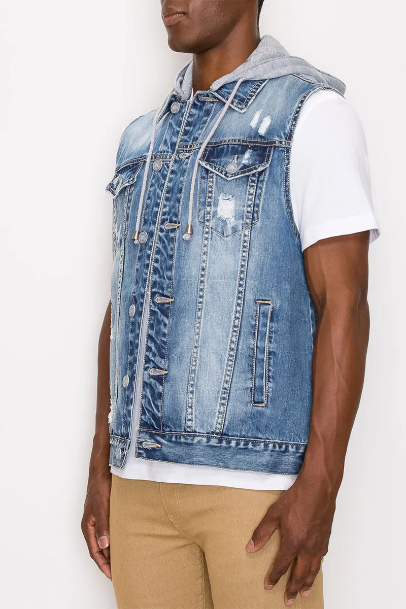 Detachable Hood Denim Vest