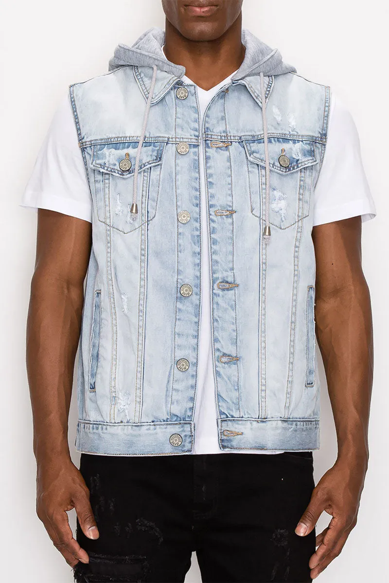 Detachable Hood Denim Vest