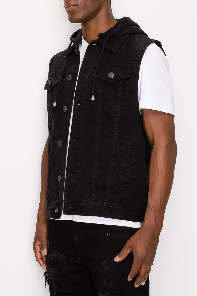 Detachable Hood Denim Vest