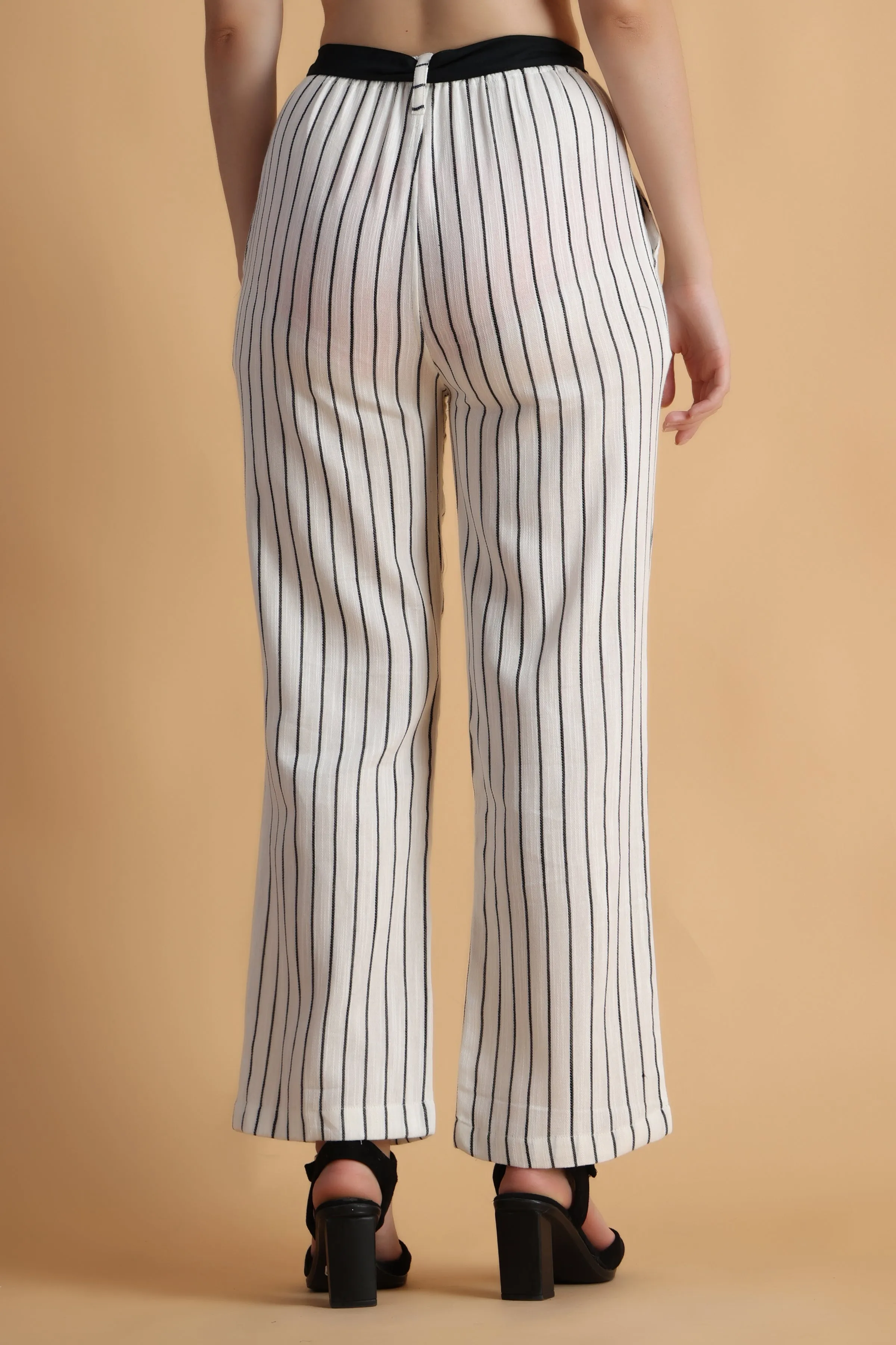 Dewdrop White Striped Palazzo