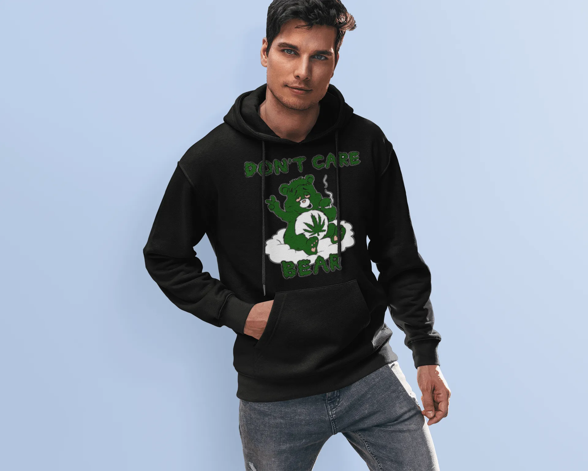 Dont Care Bear Weed Hoodie Ultra Soft Blended Cotton Blend Midweight Unisex Pullover