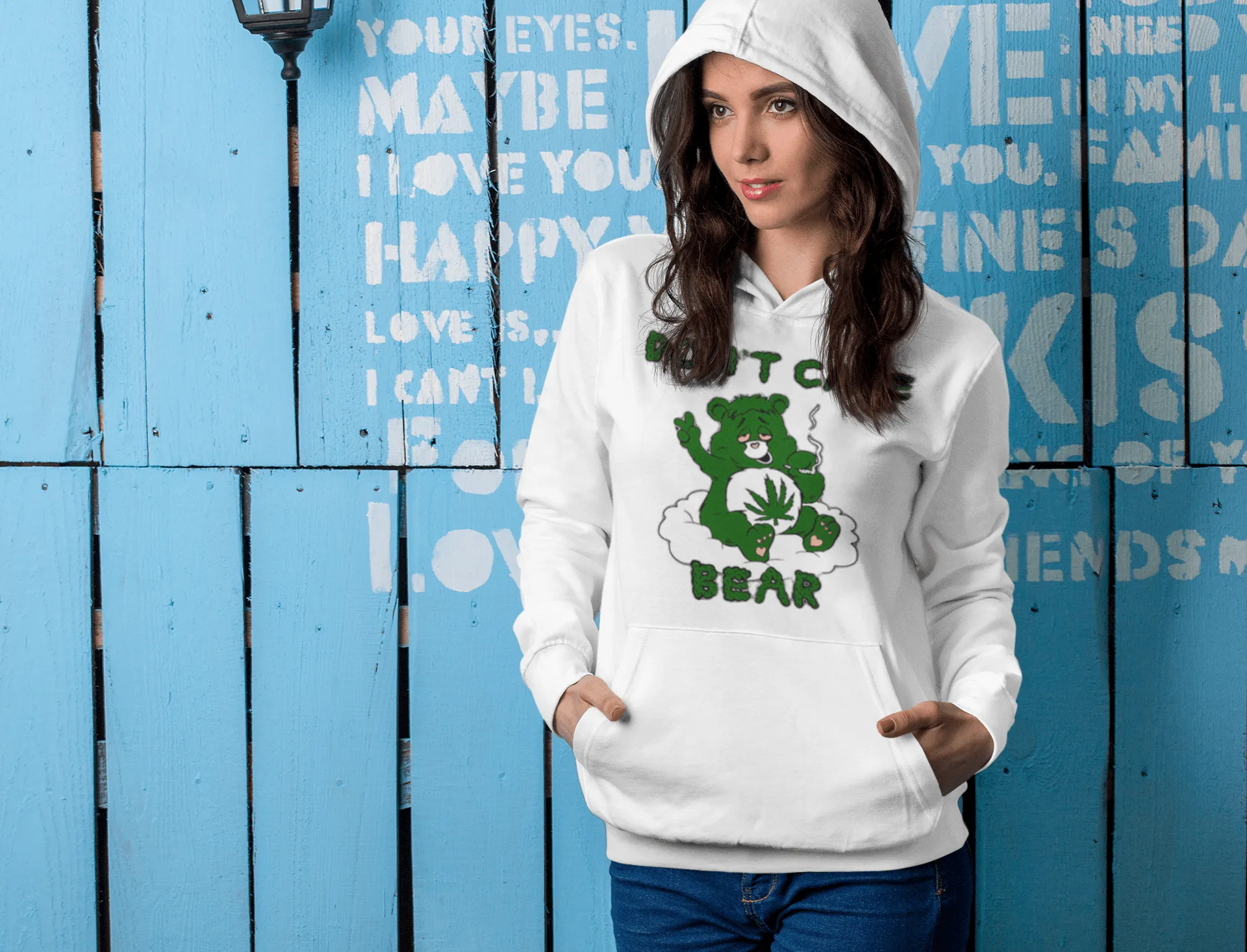 Dont Care Bear Weed Hoodie Ultra Soft Blended Cotton Blend Midweight Unisex Pullover