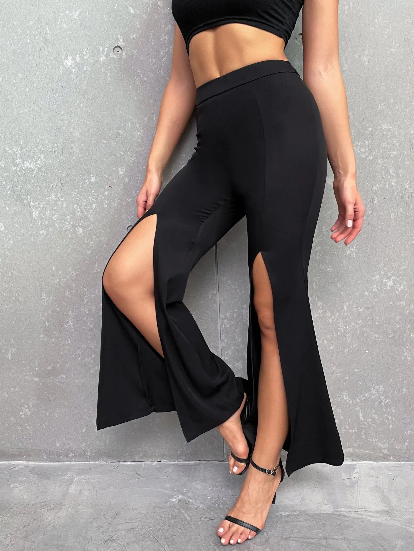 Elegant Plain Split Natural Long Women Pants