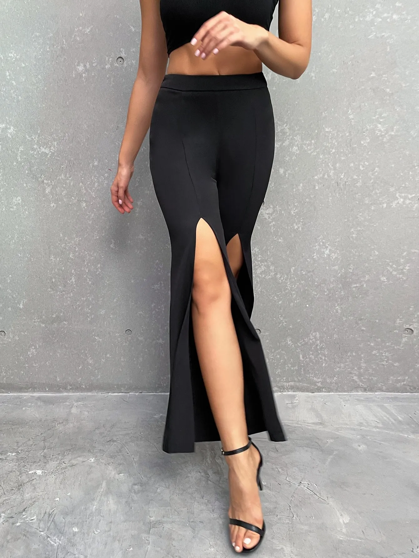 Elegant Plain Split Natural Long Women Pants