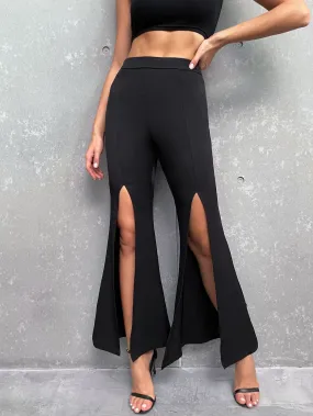 Elegant Plain Split Natural Long Women Pants