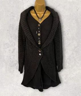 Elisa Cavaletti Charcoal Grey Wool Cable Knit Chunky Cardigan UK 10/12 US 6/8 EU 38/40