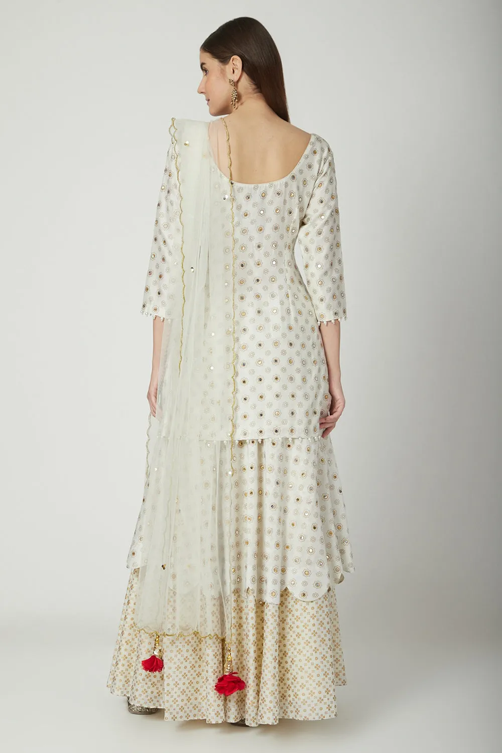 Embroidered & Printed White Kurta Set