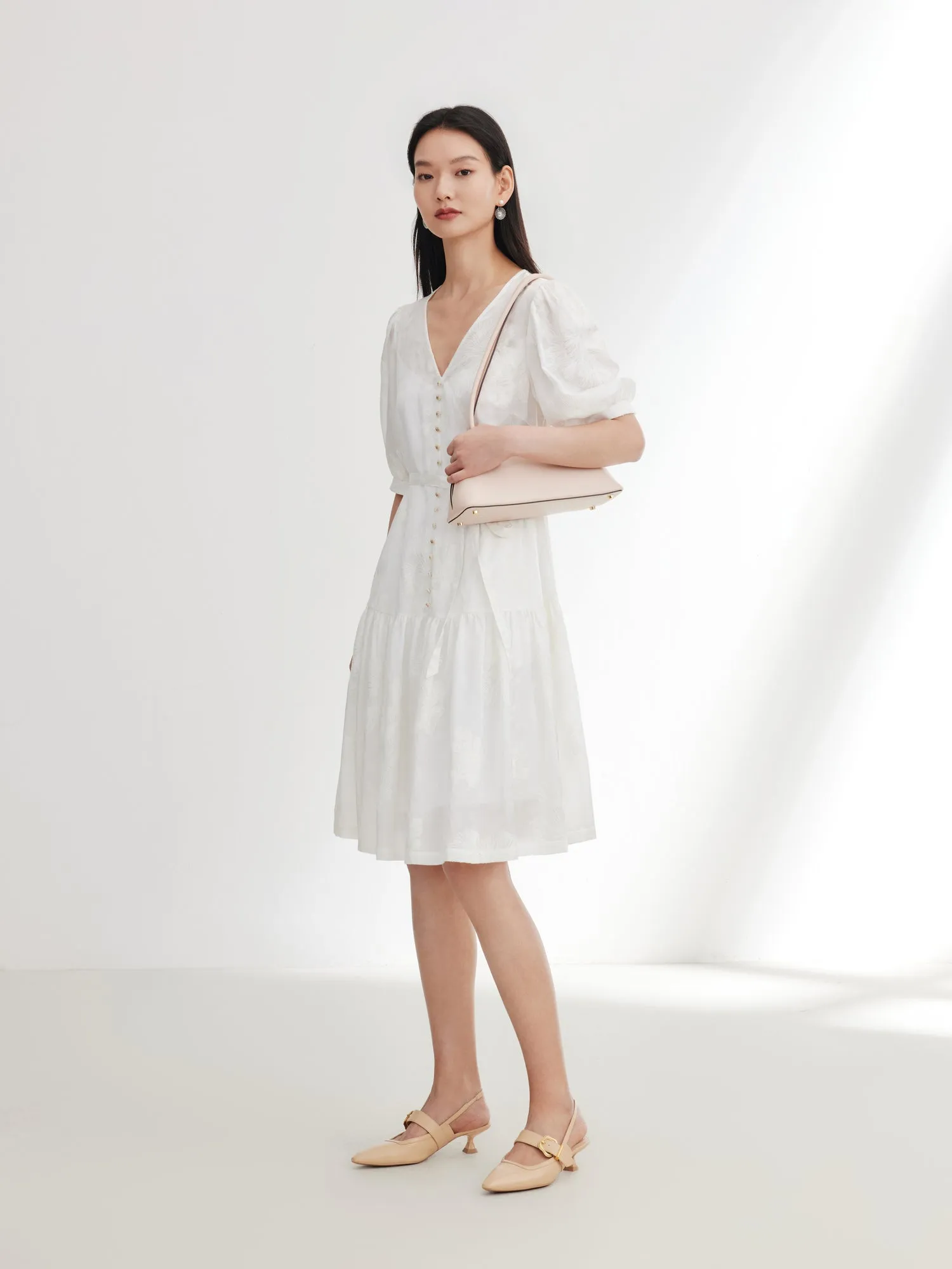 EP YAYING Bubble Sleeve Silk Cotton Dress