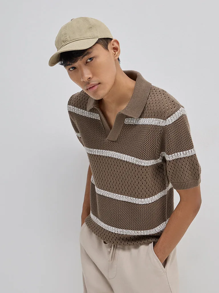 ETA Brown Striped Knitted Relaxed-Fit Sweater