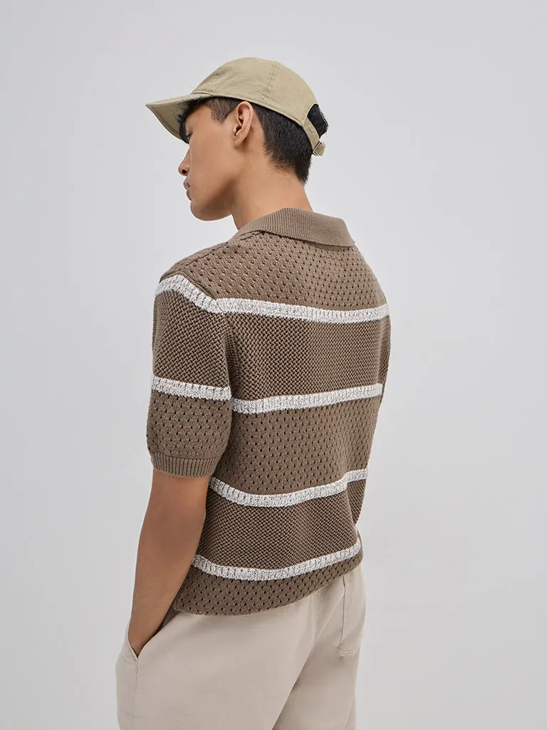 ETA Brown Striped Knitted Relaxed-Fit Sweater