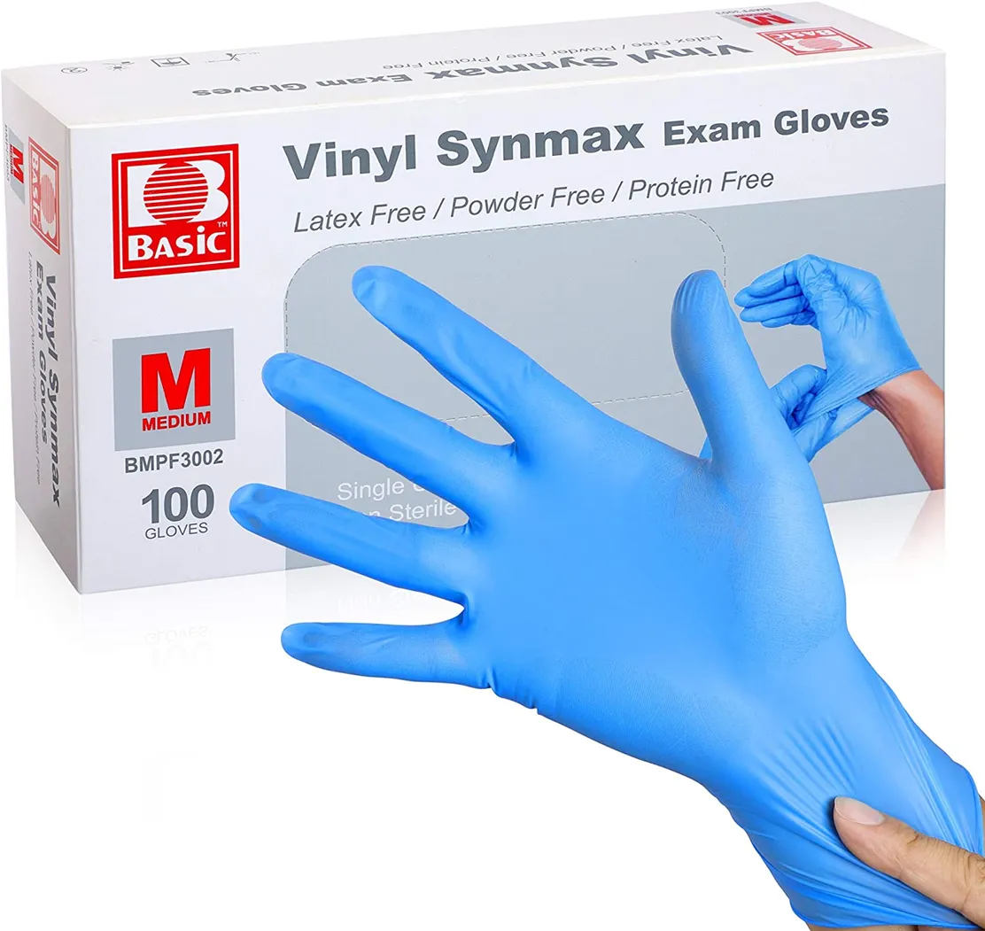 Ever Ready Disposable Vinyl Blue Exam Gloves, Powder-Free & Latex-Free Gloves, Size Large