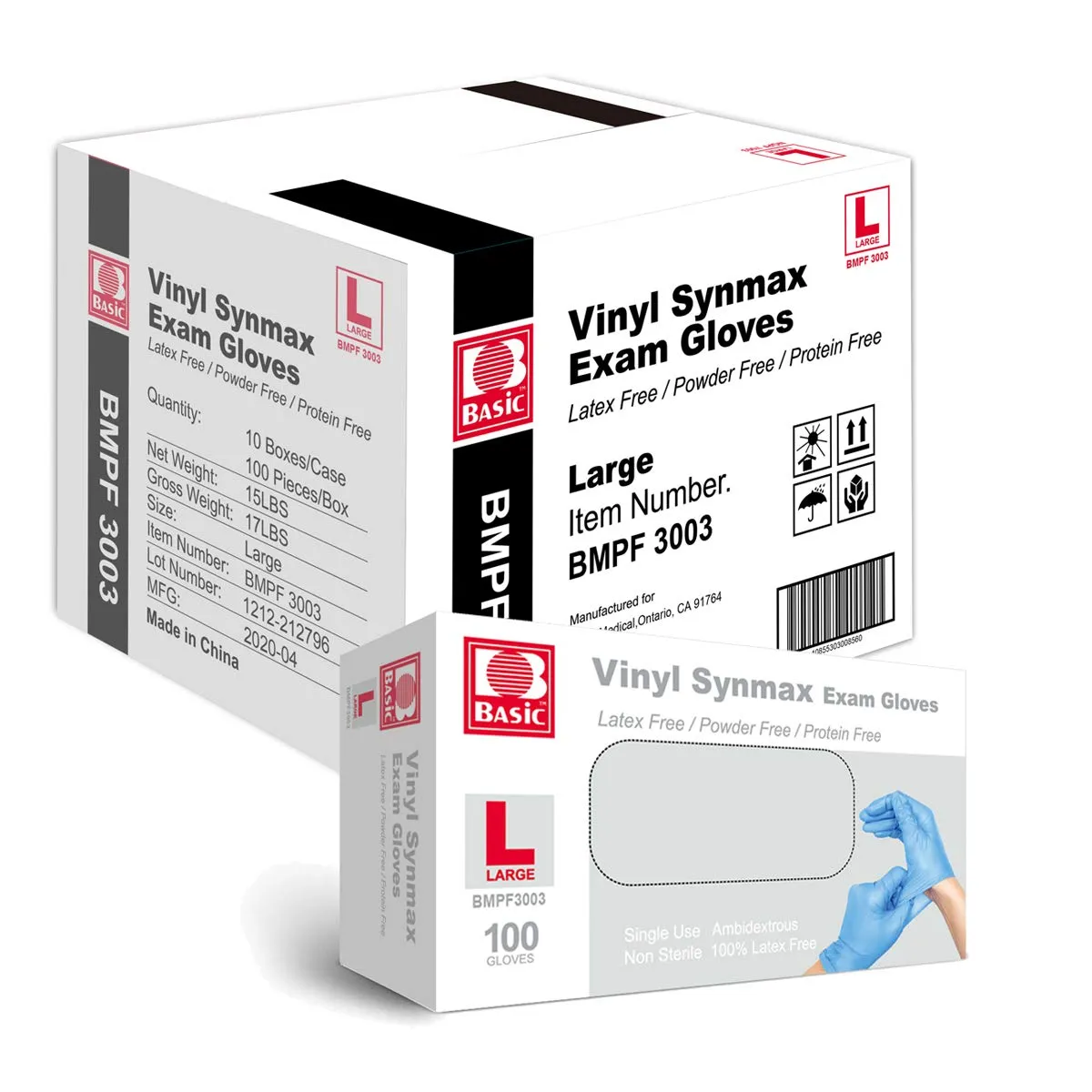 Ever Ready Disposable Vinyl Blue Exam Gloves, Powder-Free & Latex-Free Gloves, Size Large