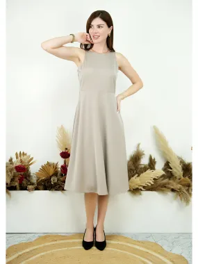 Exude Golden Glow Satin Dress with Pockets (Beige)