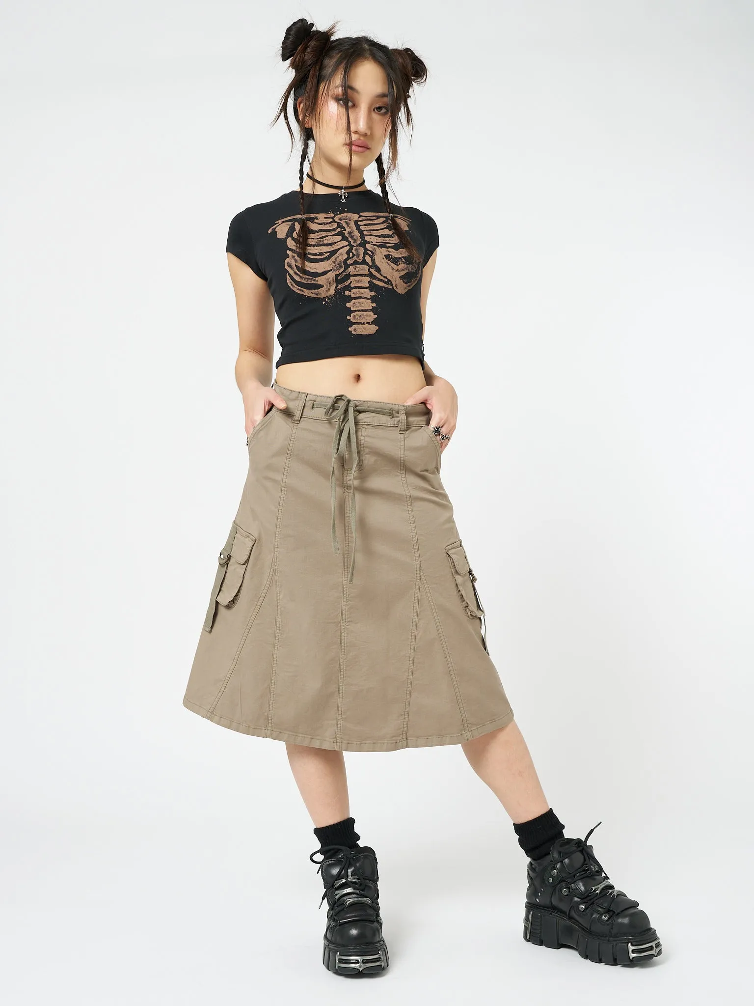 Fae Brown Cargo Midi Skirt