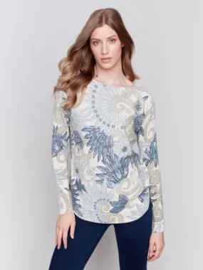 FINAL SALE Charlie B C2170WP Printed Round Hem Sweater