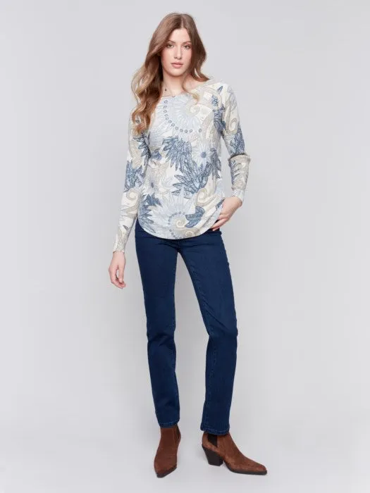 FINAL SALE Charlie B C2170WP Printed Round Hem Sweater