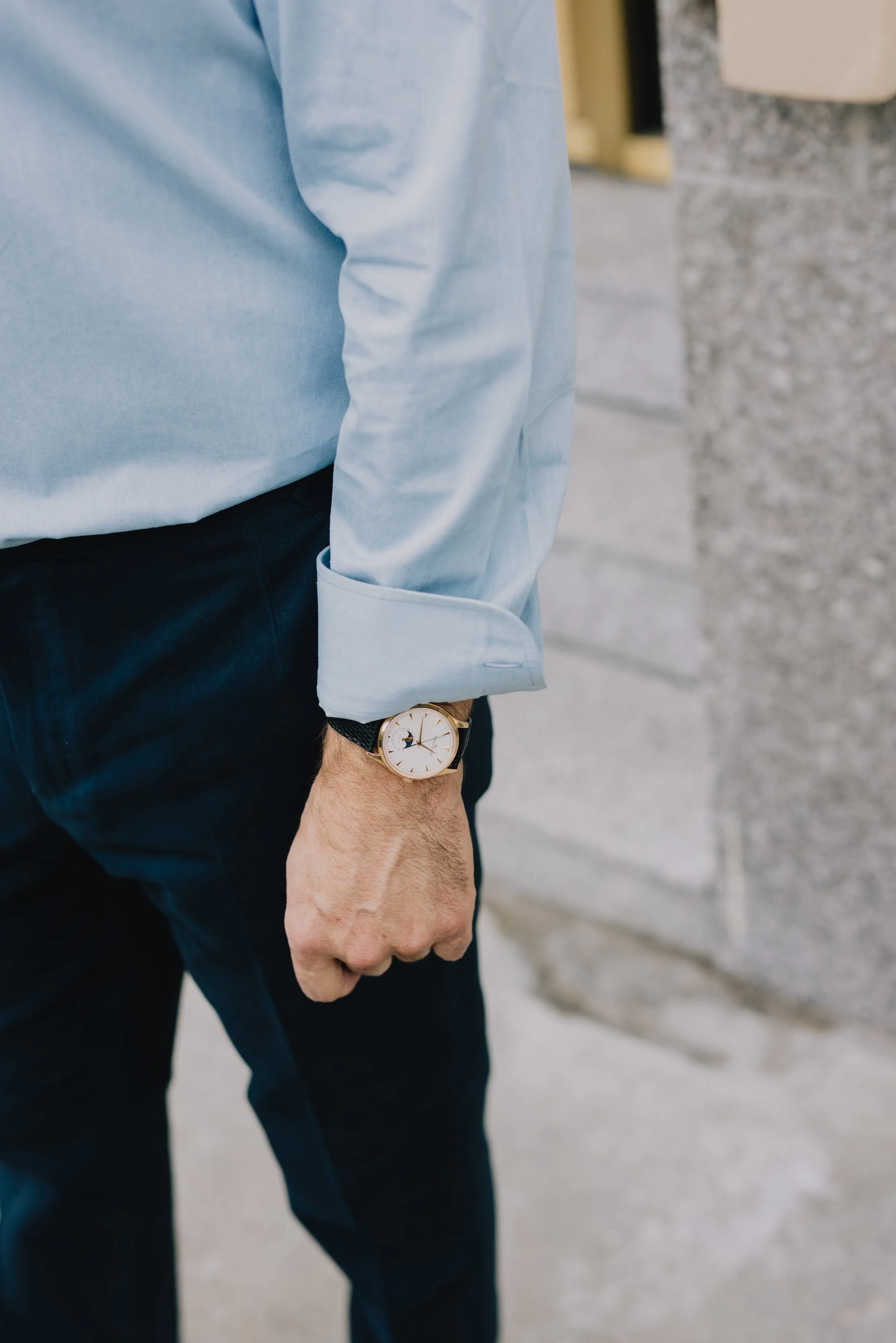 Flat Front Trouser in Navy Brushed Cotton Twill