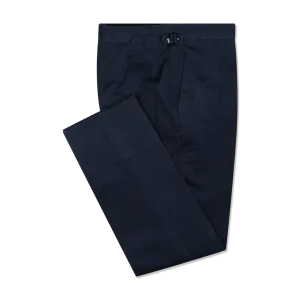 Flat Front Trouser in Navy Brushed Cotton Twill