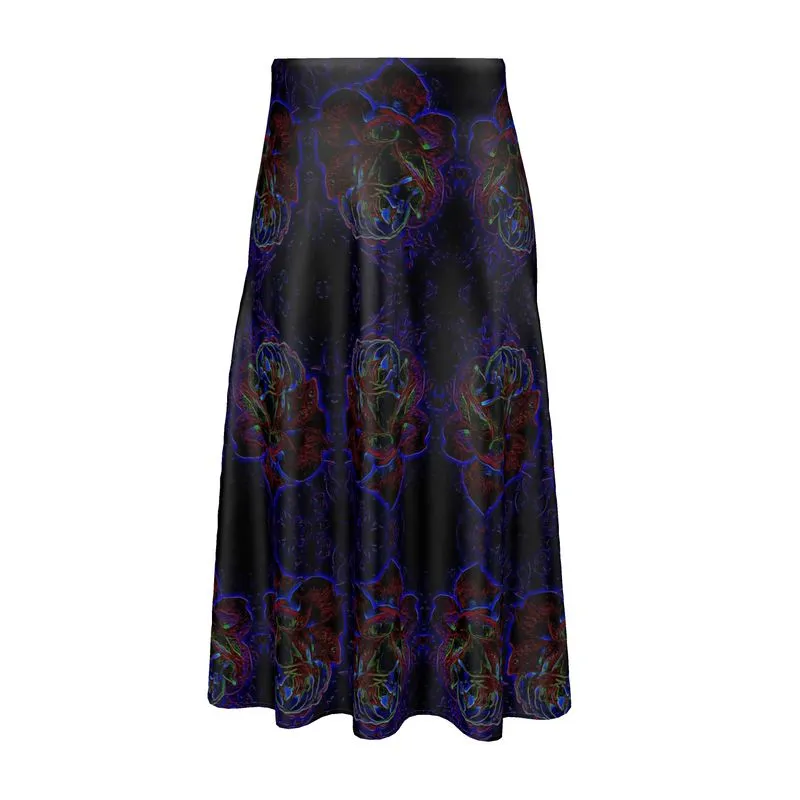 Floral Embosses: Roses 01 Patterned Designer A-line Pleated Midi Skirt