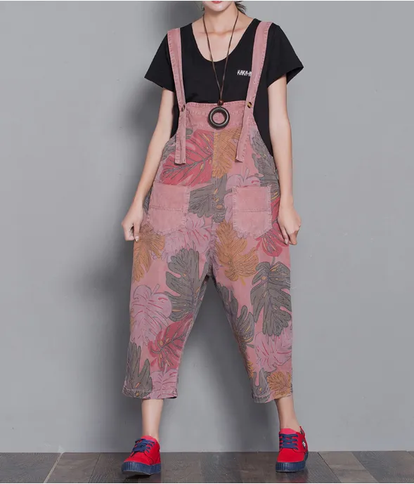 Floral Loose Denim Casual Spring Denim Overall Women Jumpsuits  QYCQ30