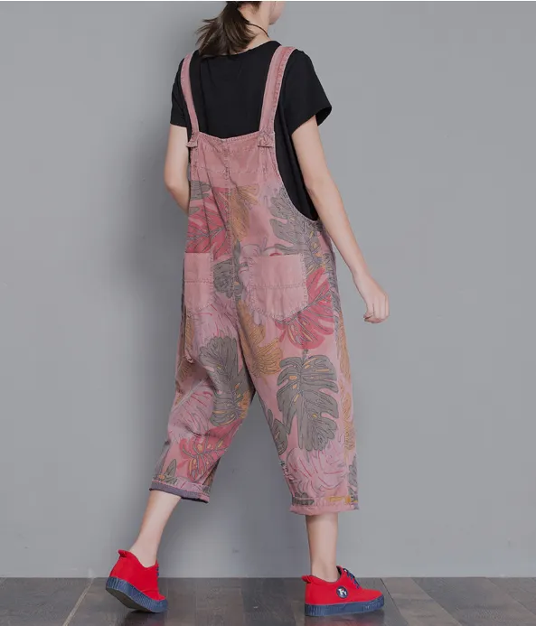 Floral Loose Denim Casual Spring Denim Overall Women Jumpsuits  QYCQ30