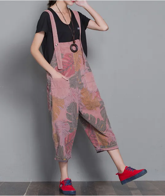 Floral Loose Denim Casual Spring Denim Overall Women Jumpsuits  QYCQ30