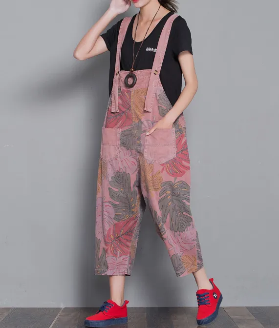 Floral Loose Denim Casual Spring Denim Overall Women Jumpsuits  QYCQ30