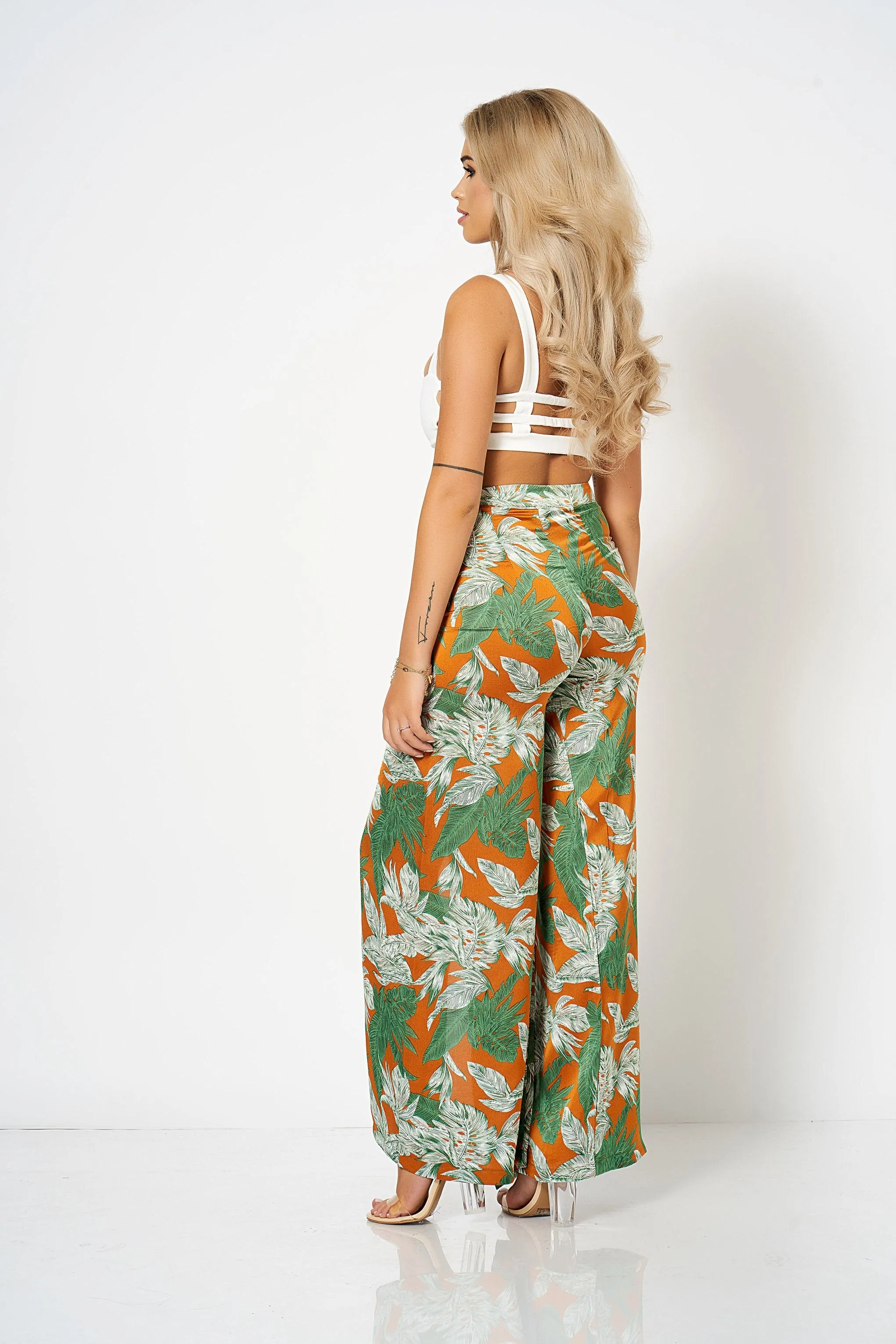 Floral Printed Wide Leg Split Trousers