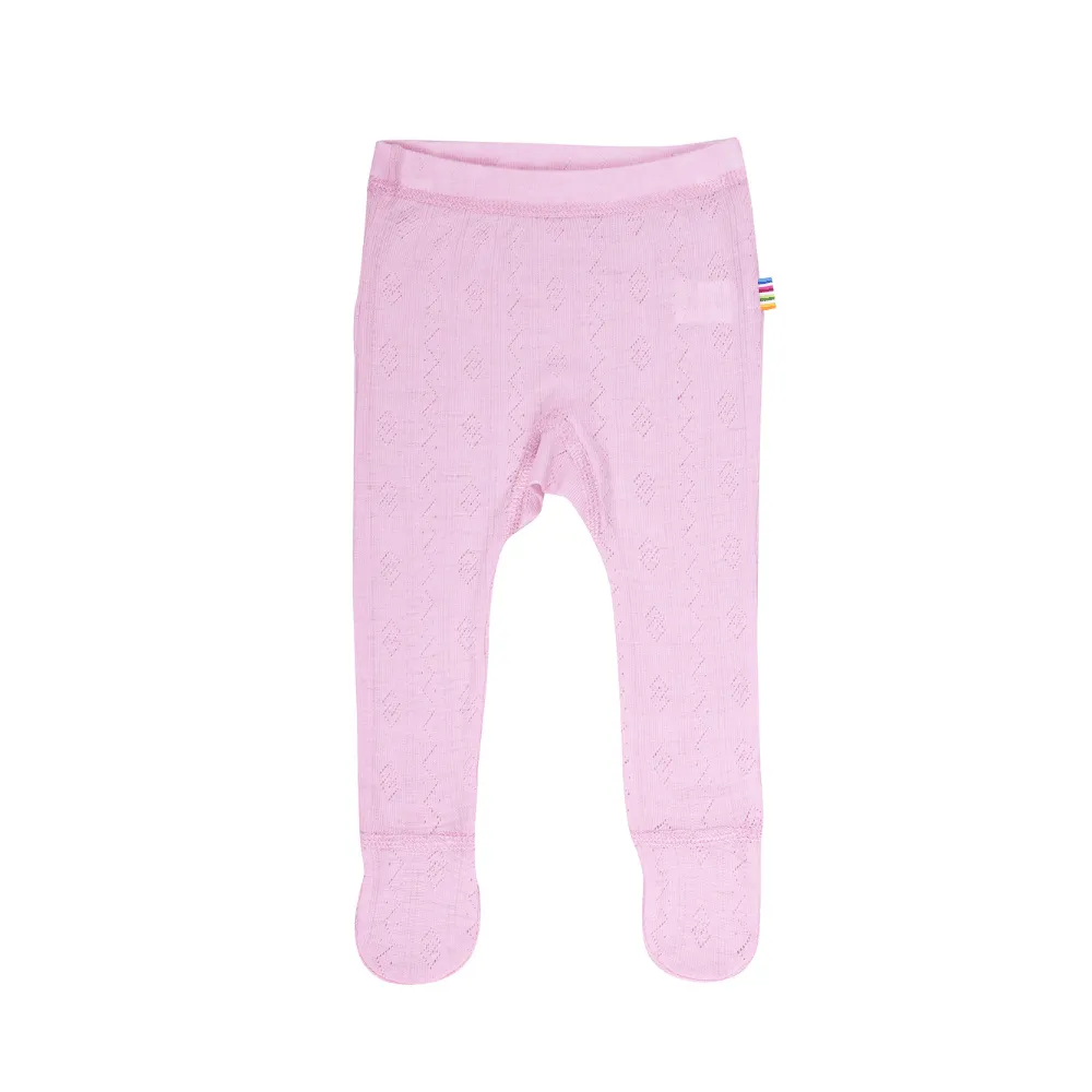 Footed Baby Pants - Wool & Silk - Pointelle - Soft Rose