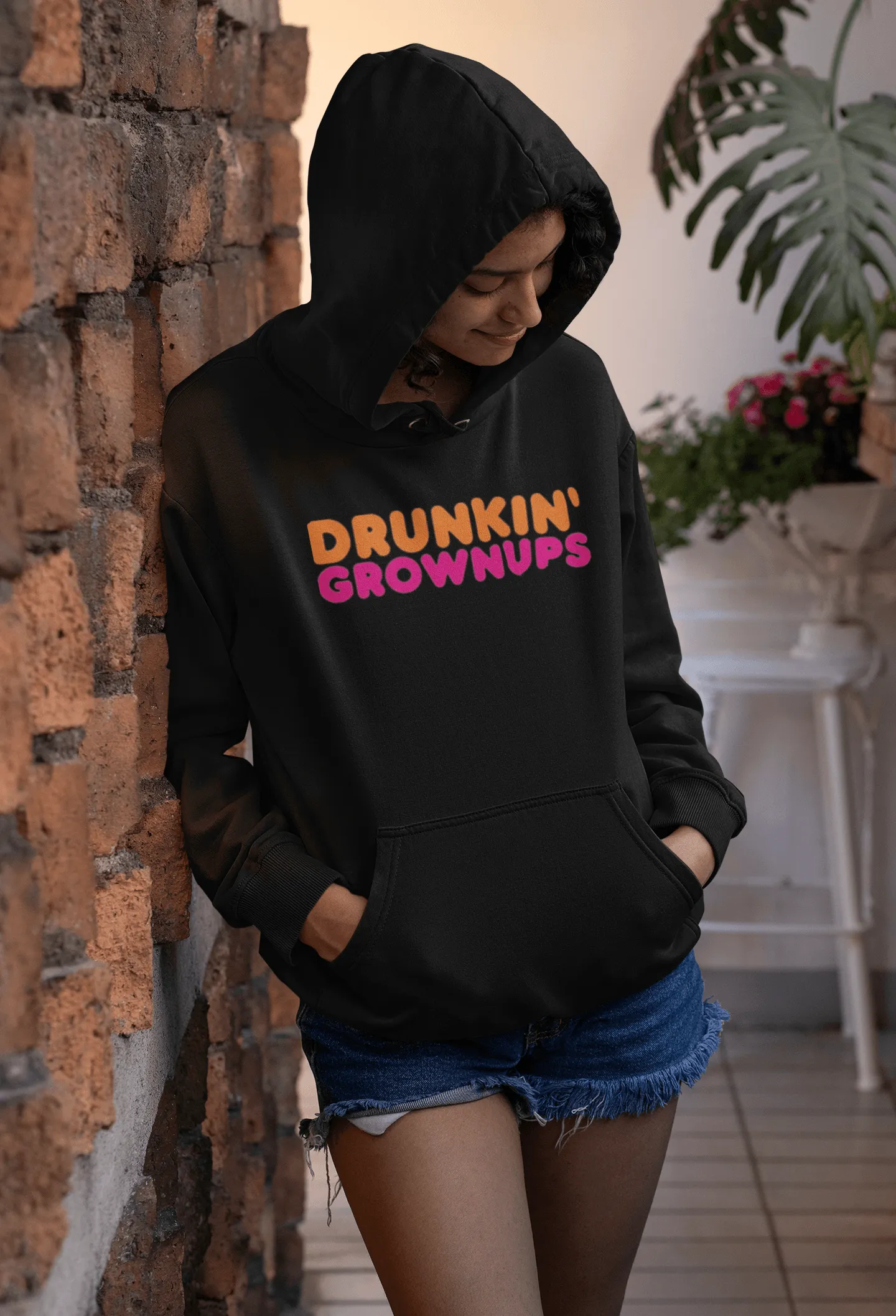 Funny Logo Hoodie Drunkin Grownups Midweight Blended Cotton Unisex Pullover