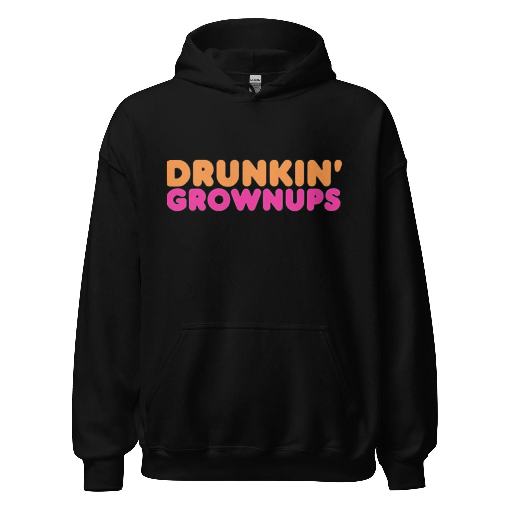 Funny Logo Hoodie Drunkin Grownups Midweight Blended Cotton Unisex Pullover