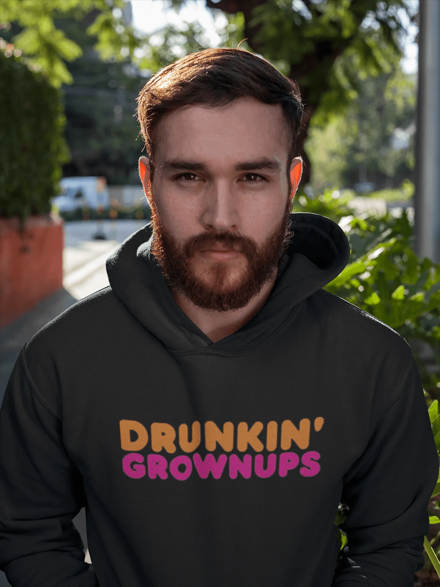 Funny Logo Hoodie Drunkin Grownups Midweight Blended Cotton Unisex Pullover