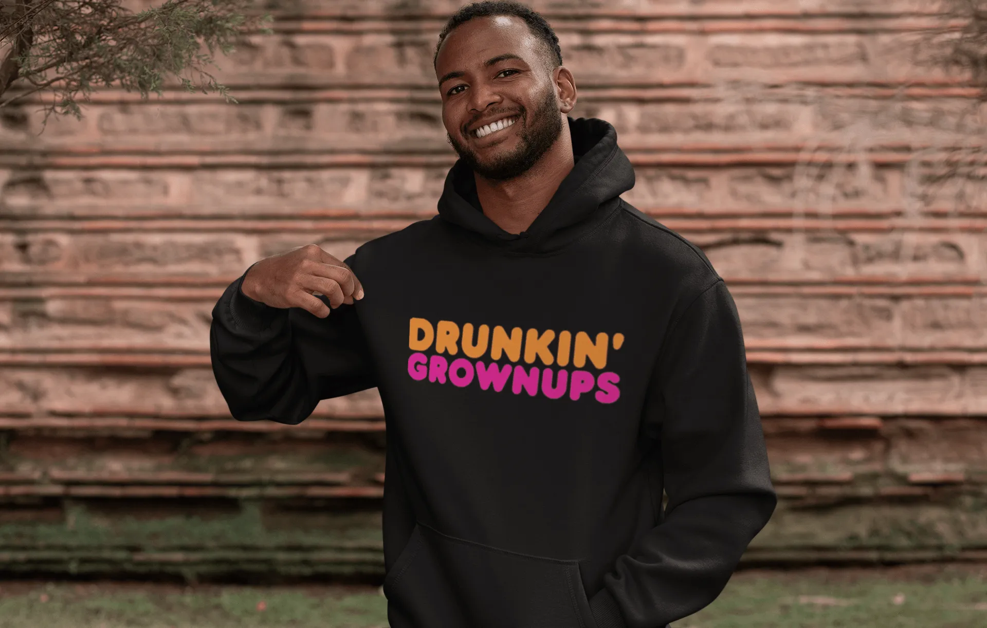 Funny Logo Hoodie Drunkin Grownups Midweight Blended Cotton Unisex Pullover