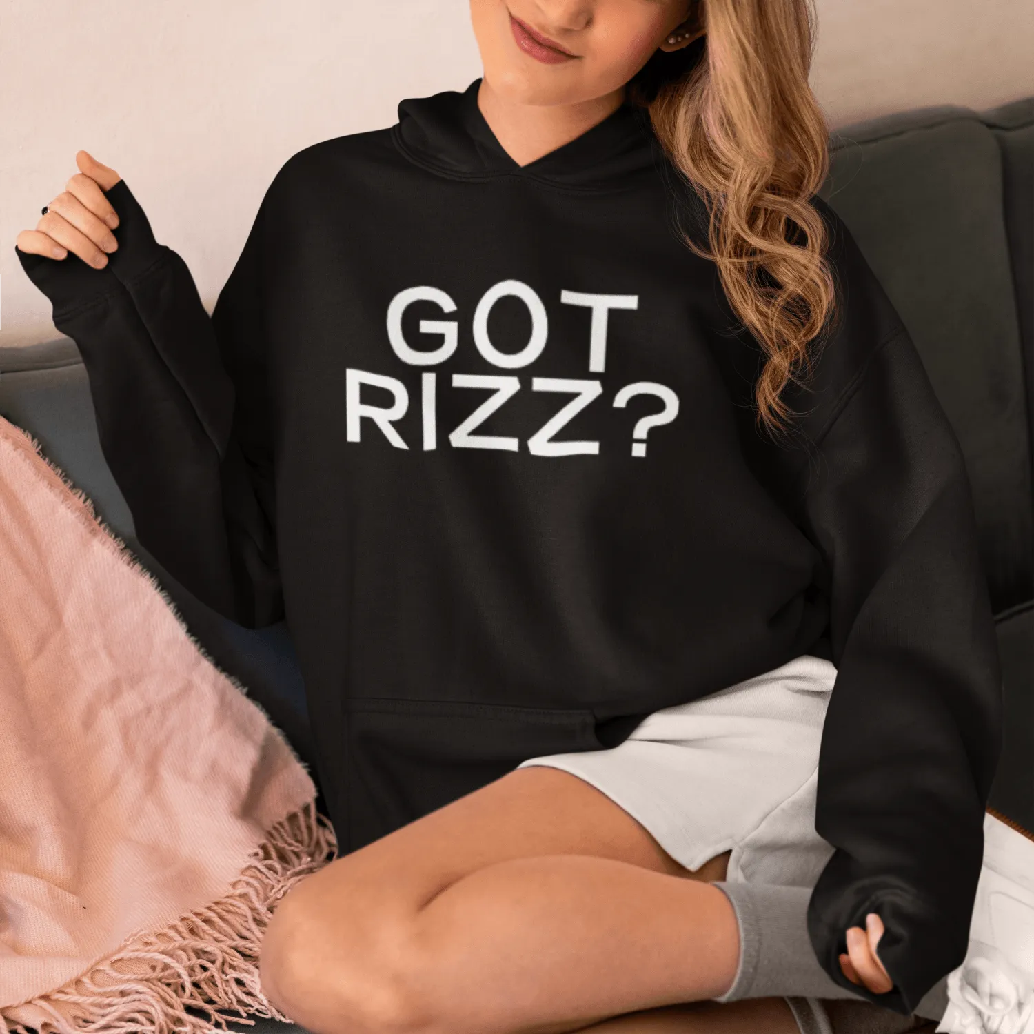 Funny Meme Hoodie Got Rizz? Midweight Ultra Soft Blended Cotton Pullover