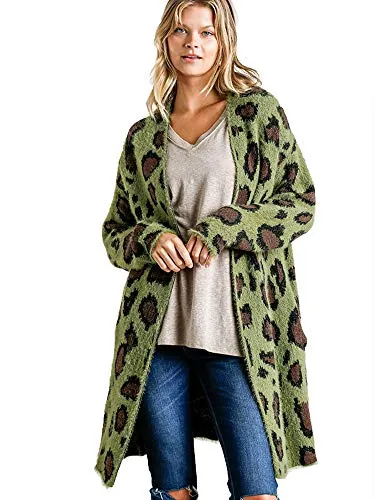 Fuzzy Animal Print Open Front Cardigan Sweater by Umgee