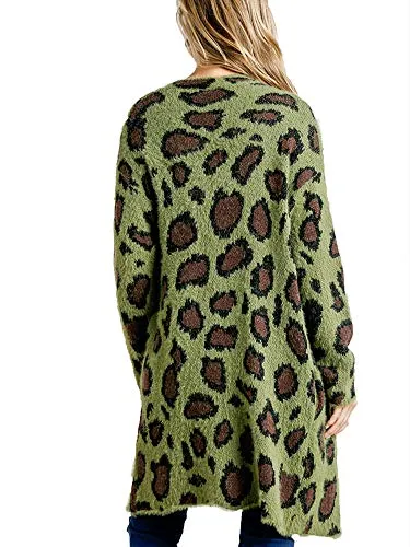 Fuzzy Animal Print Open Front Cardigan Sweater by Umgee