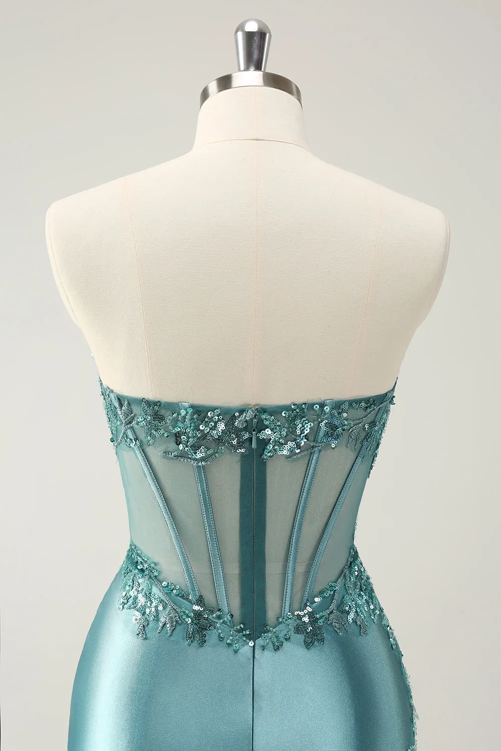 Glitter Peacock Bodycon Strapless Corset Appliques Mini Dress