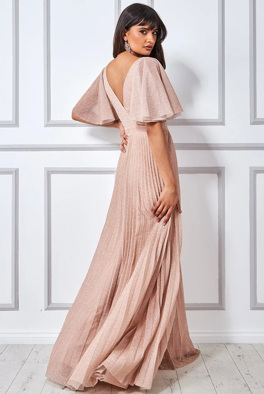 Goddiva Lurex Pleated Maxi Dress