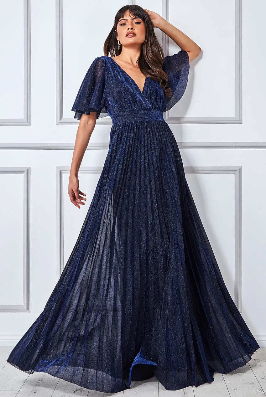 Goddiva Lurex Pleated Maxi Dress