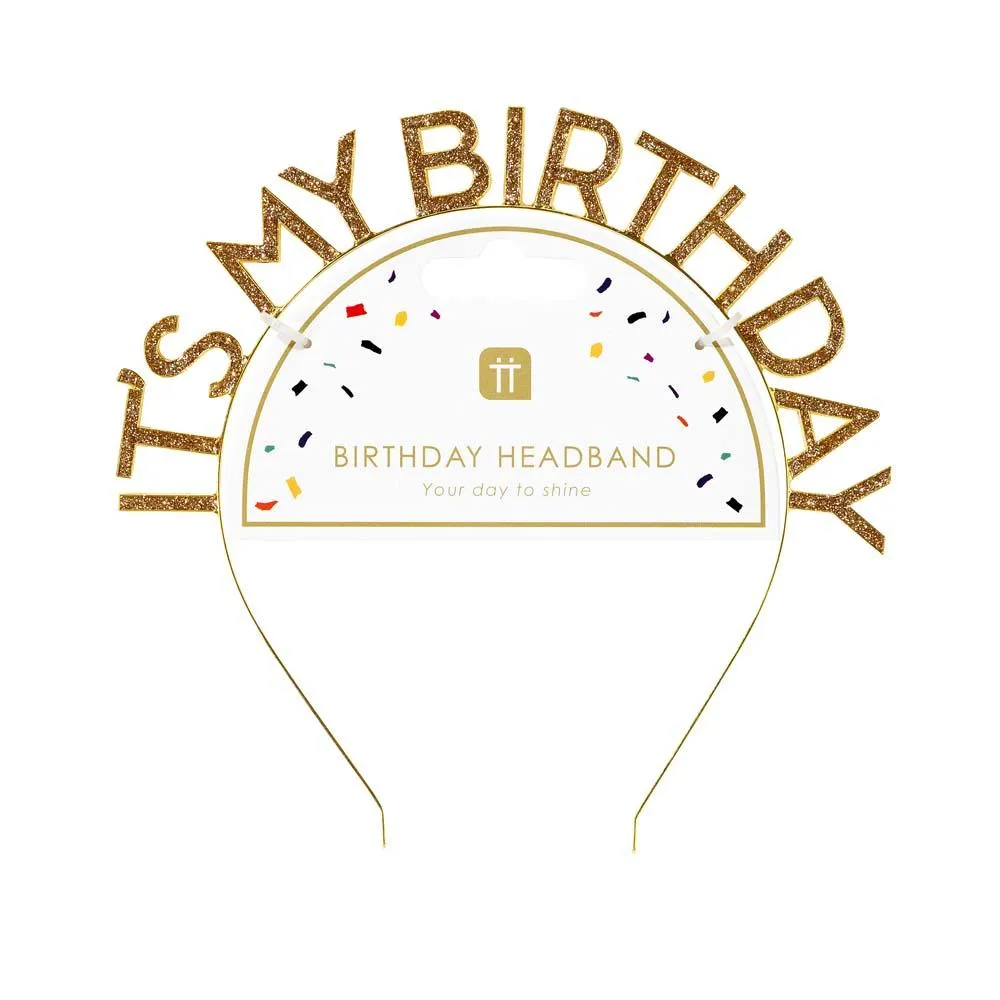 Gold Glitter 'It's My Birthday' Headband