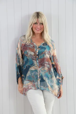 Goose Island 4607 Silk Marble Print Two Piece Blouse (3 Colours)